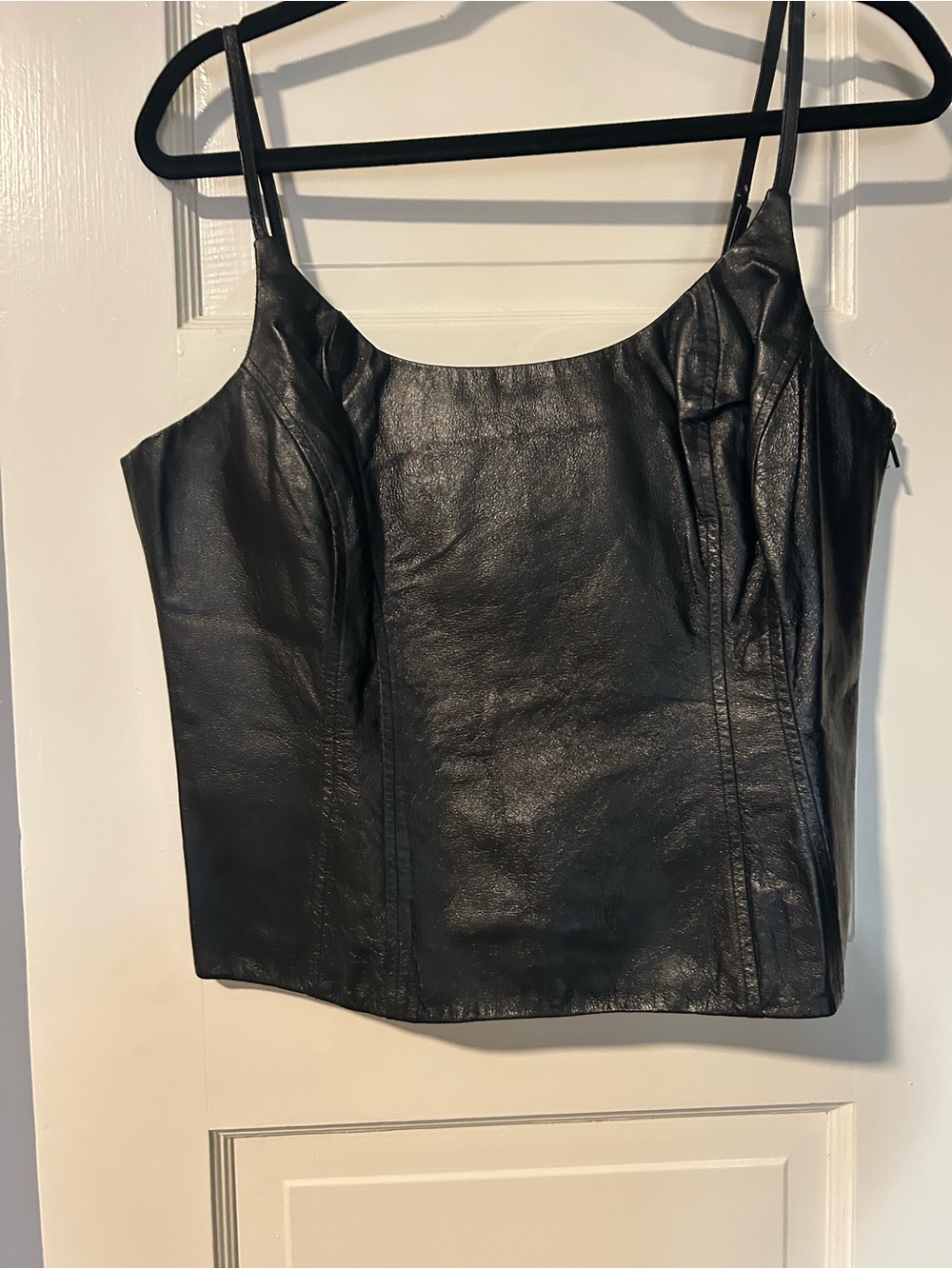 Black Leather Spaghetti Strap Top